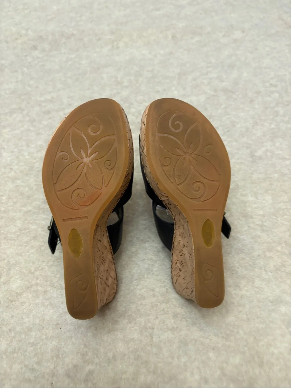 Born Black Leather Straps Slip On Cork Wedge Sandal Women’s size 9